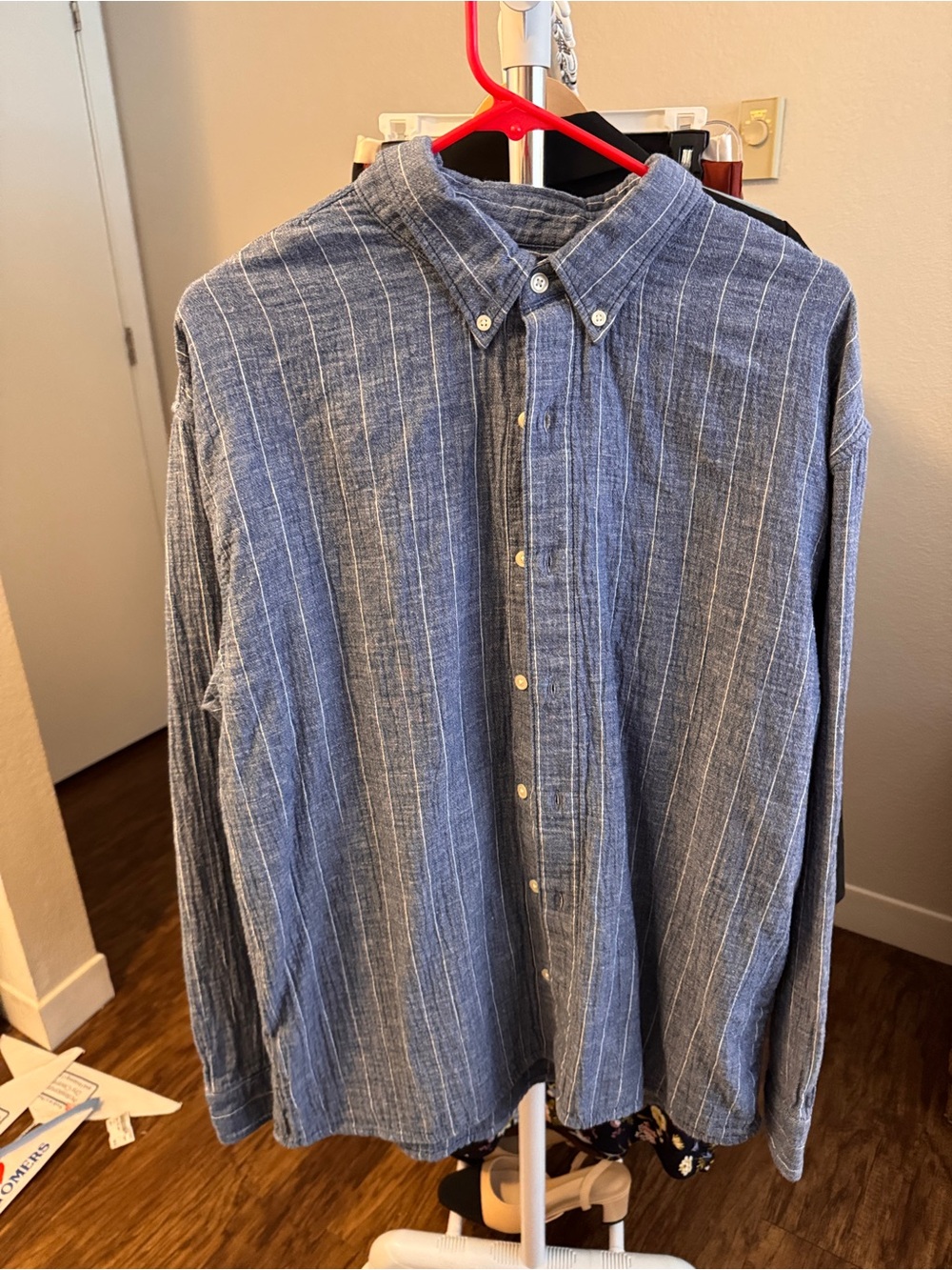 Men's Linen Blue Striped Button-Down Shirt
